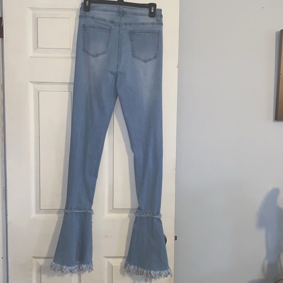 JC JQ Light Blue High Waist Stretchy Flared Bottom Denim Destroyed Jeans NEW - Picture 8 of 15